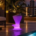 Estella Illuminated Bar Stool — LED bar stool in White Stone glowing at a rooftop bar