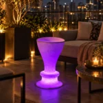 Estella Illuminated Bar Stool — LED bar stool in White Stone glowing at a rooftop bar