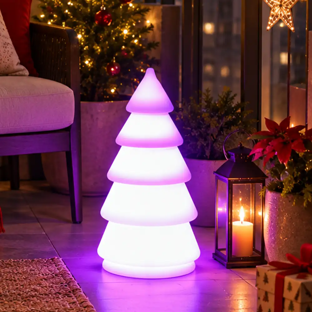 Jingle Illuminated Tree — LED decorative garden tree in White Stone glowing at night