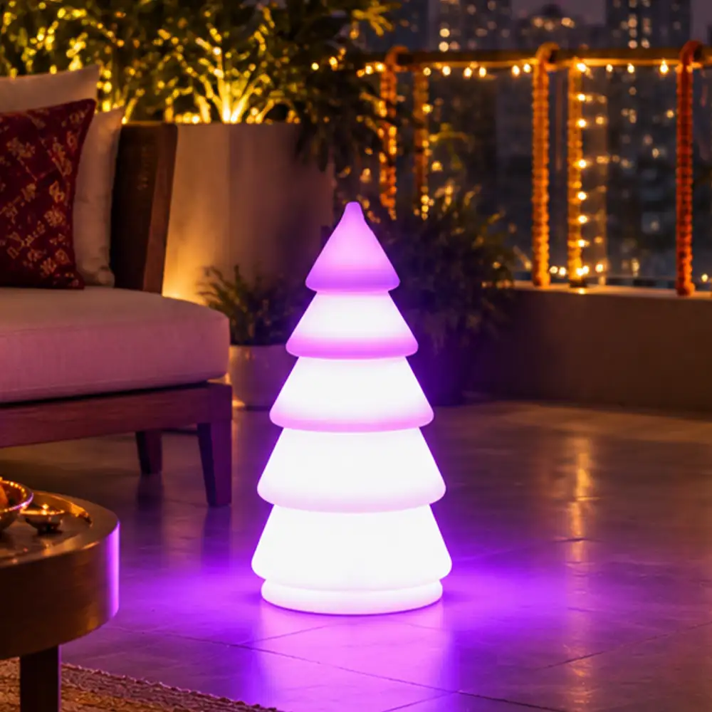 Jingle Illuminated Tree — LED decorative garden tree in White Stone glowing at night