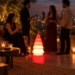 Jingle Illuminated Tree — LED decorative garden tree in White Stone glowing at night