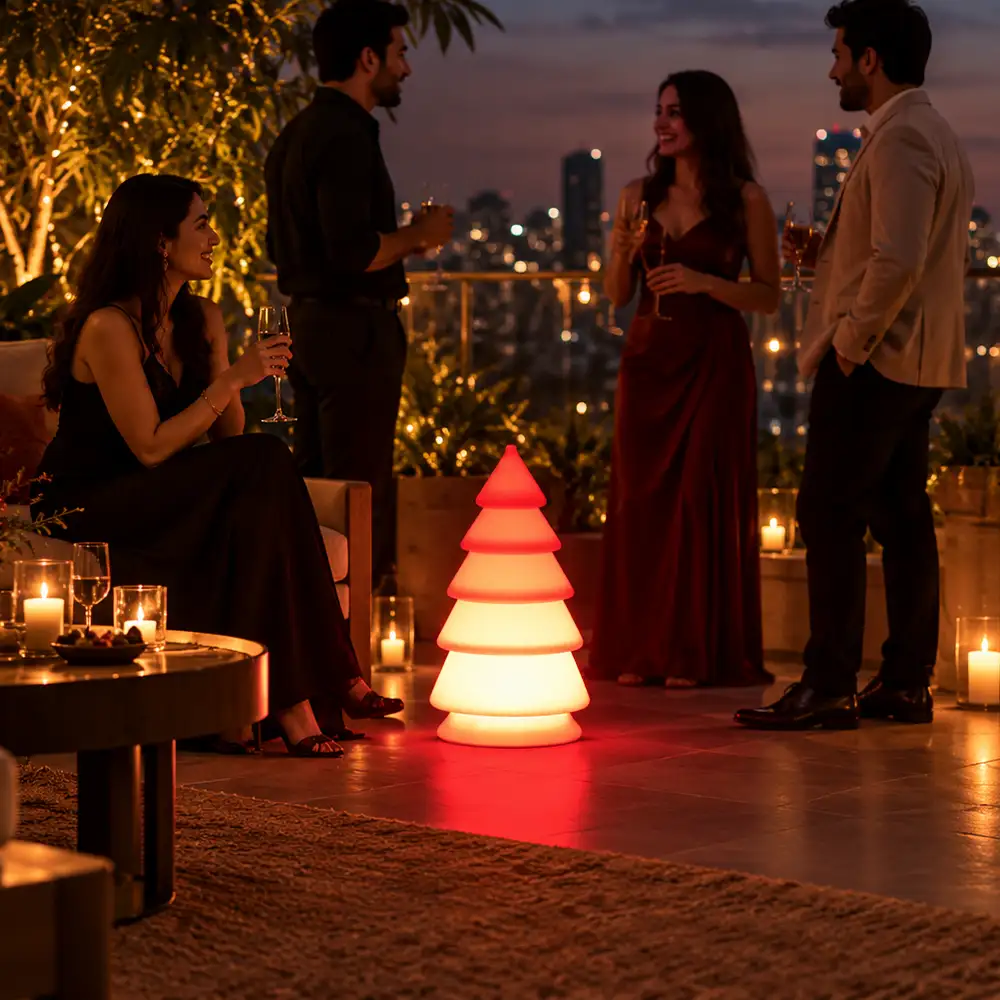 Jingle Illuminated Tree — LED decorative garden tree in White Stone glowing at night